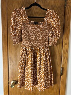 1. State Rust Animal Print Smocked Puff Sleeve Dress (S)